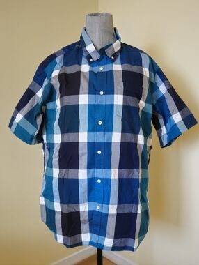 Eddie Bauer Blue Plaid Short-Sleeve Button-Down Shirt